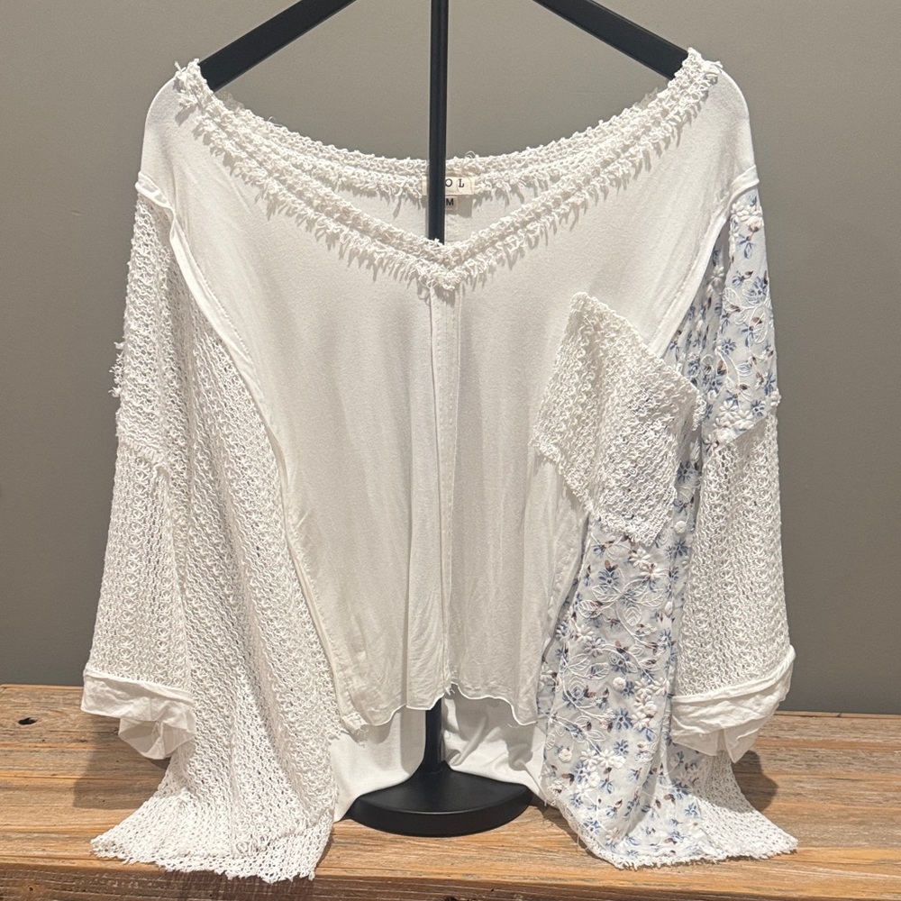 Pol White And Blue Patchwork Blouse - image 1